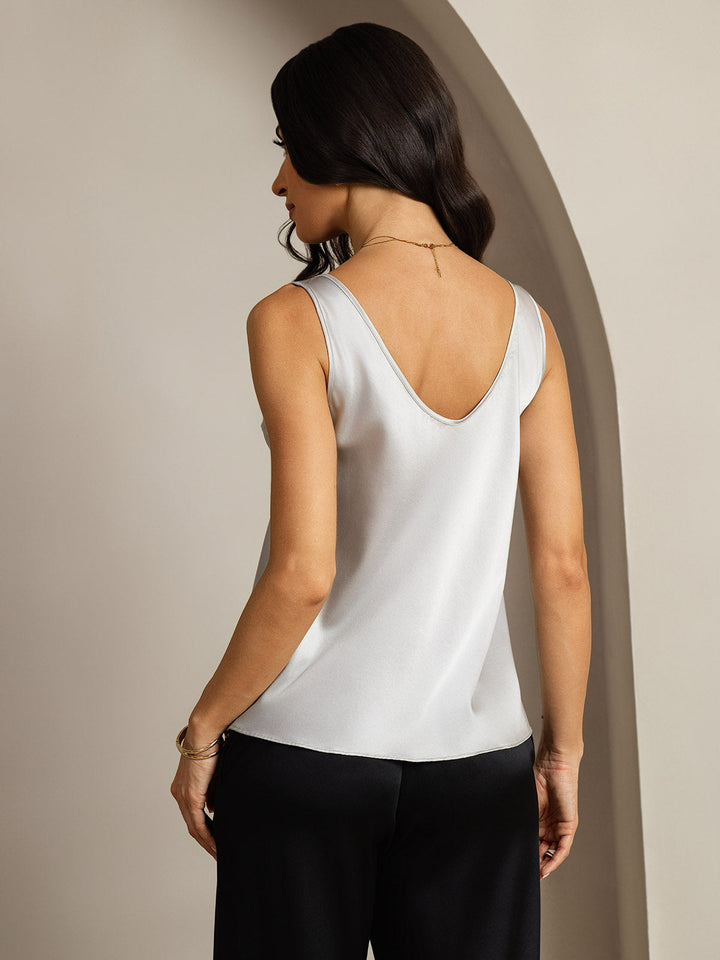 Clearance(Ships to UK Only) - 19Momme Silk Sleeveless V Neck Women's Tank Top with V Back Design