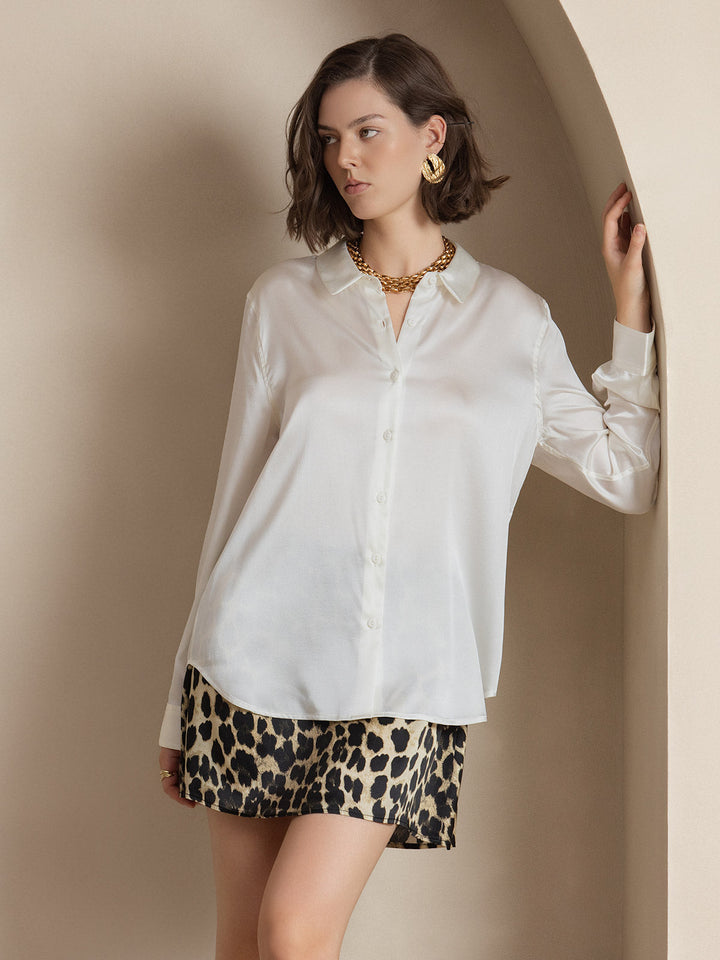 19Momme Silk Long Sleeve Lapel Collar Women's Shirt with Button Up Design