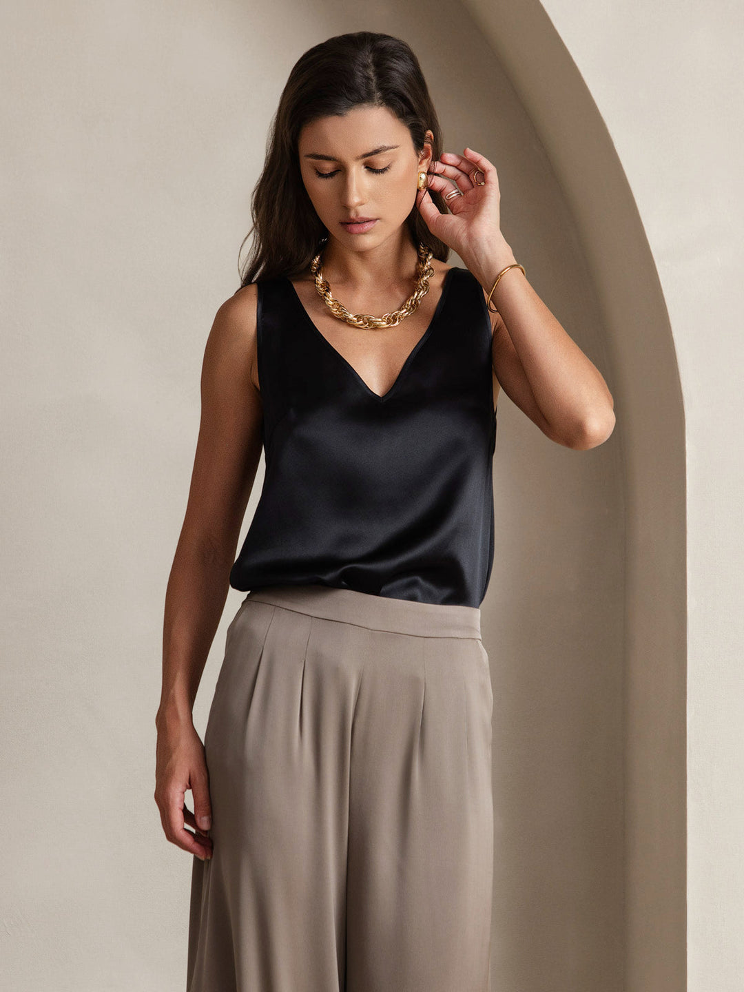 Clearance(Ships to UK Only) - Pure Silk Solid Color Wide Straps Camisole Top