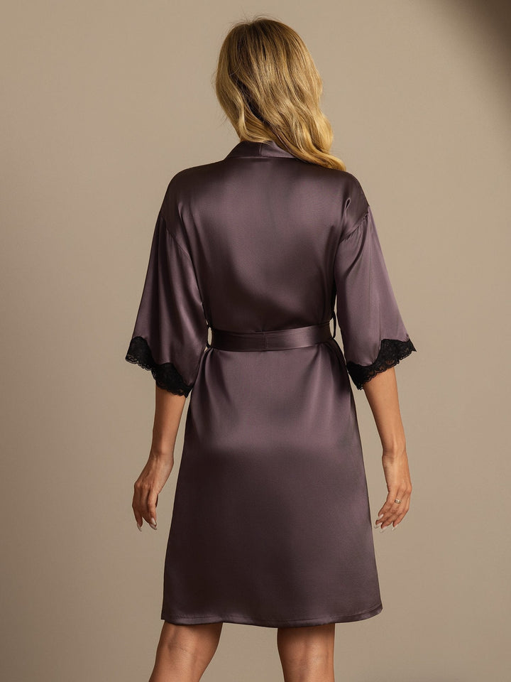 Pure Silk Basic Women's Robe with Lace Design
