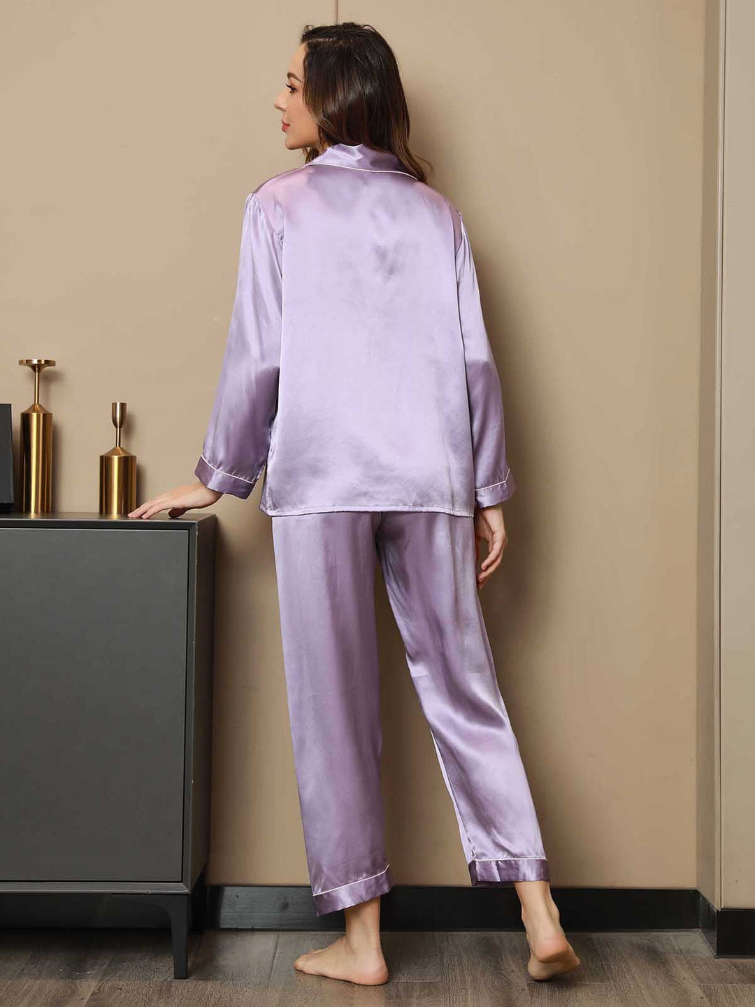 Pure Silk Notch Collar Button Up Women's Pyjamas Set