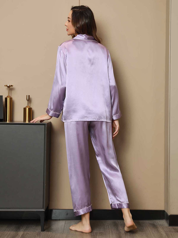 Pure Silk Notch Collar Button Up Women's Pyjamas Set