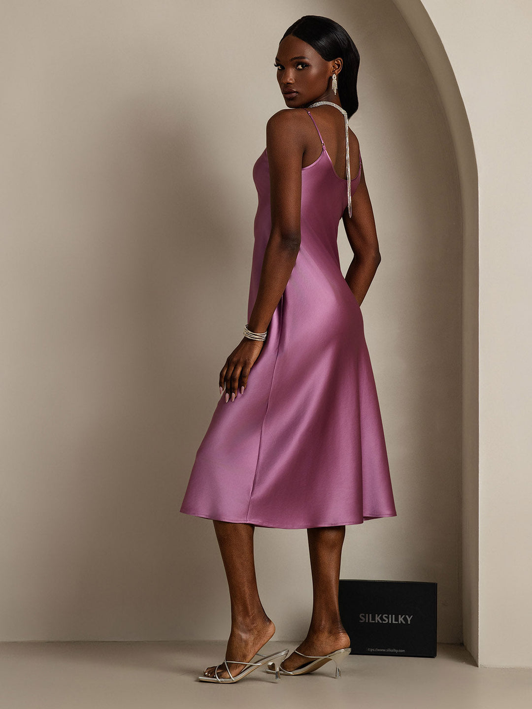 Pure Silk Spaghetti Strap Midi Dress