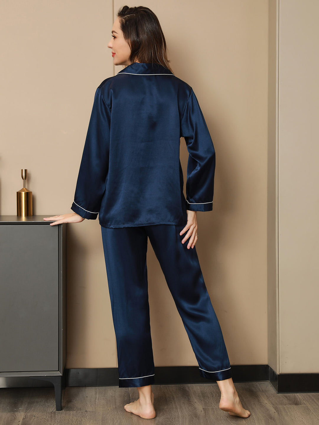 Pure Silk Notch Collar Button Up Women's Pyjamas Set
