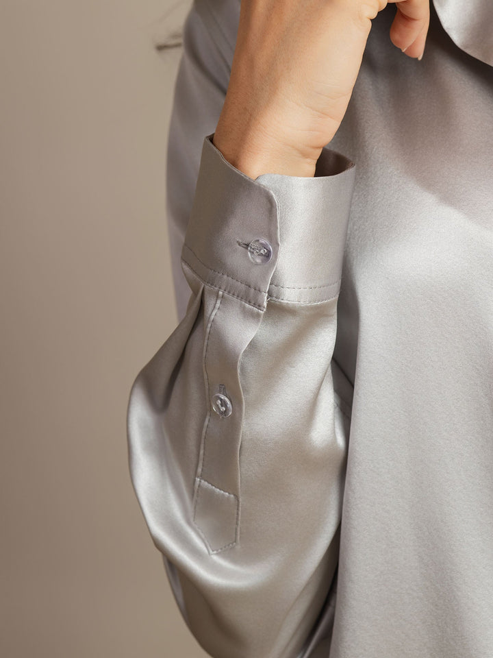 19Momme Silk Long Sleeve Lapel Collar Women's Shirt