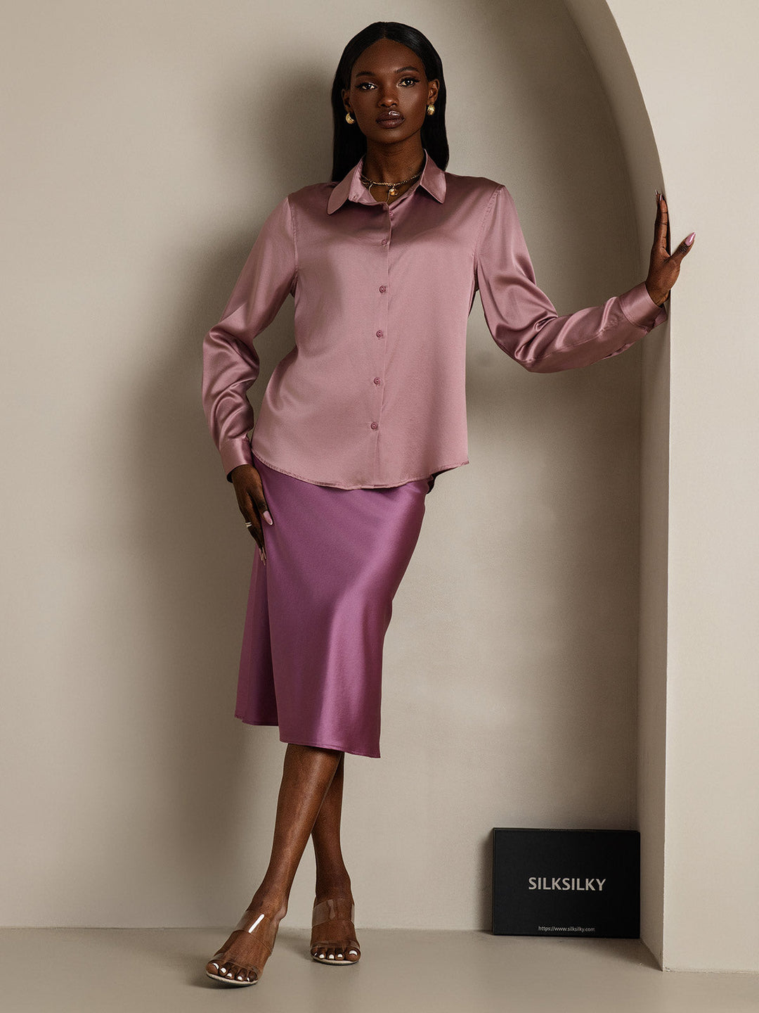 19Momme Silk Long Sleeve Lapel Collar Women's Shirt