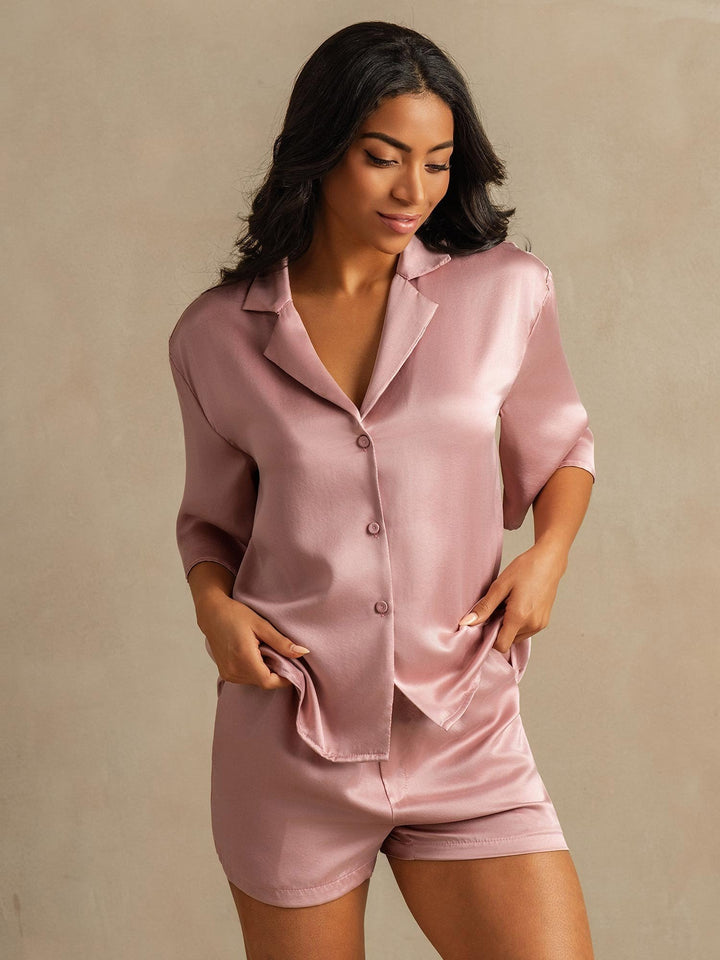 19Momme Women's Washable Silk Notch Collar Pyjamas Set with Side Pockets