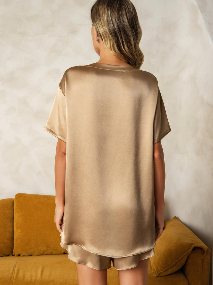 Pure Silk Short Sleeve Round Neck Women's Pyjamas Set