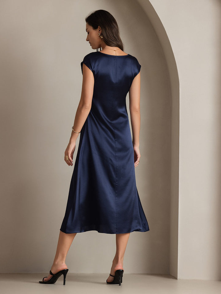 19Momme Silk Cap Sleeve Round Neck Midi Dress