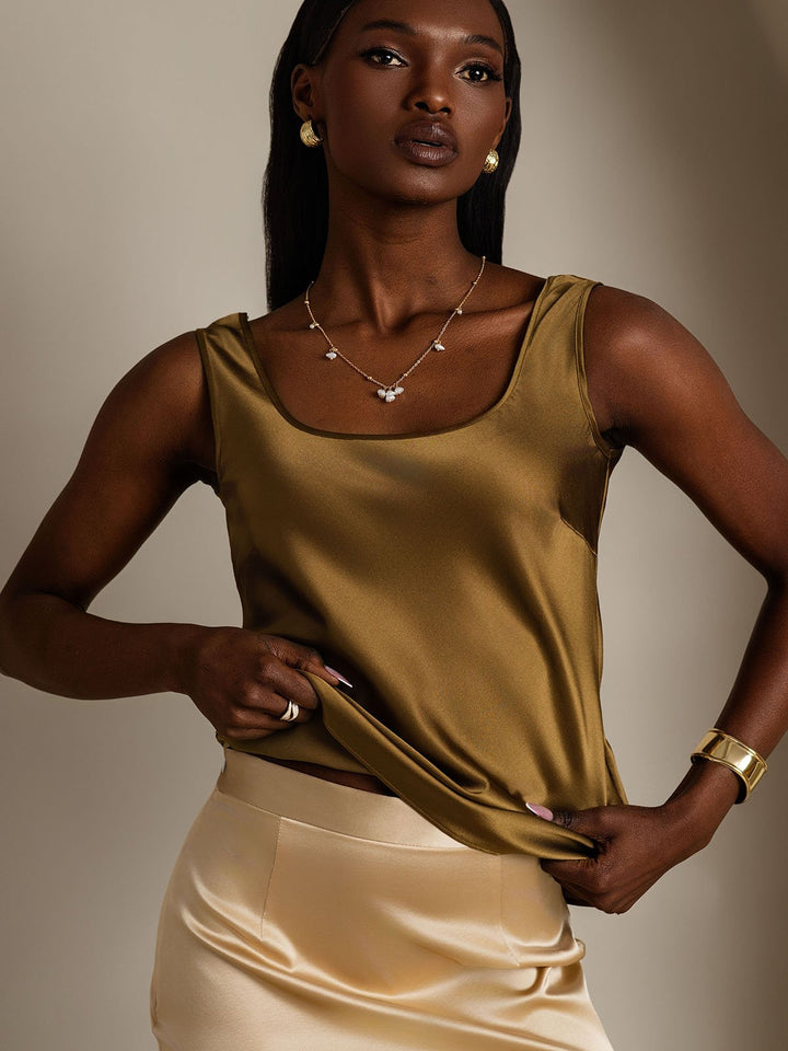 Clearance(Ships to UK Only) - 19Momme Silk Sleeveless U Neck Women's Tank Top