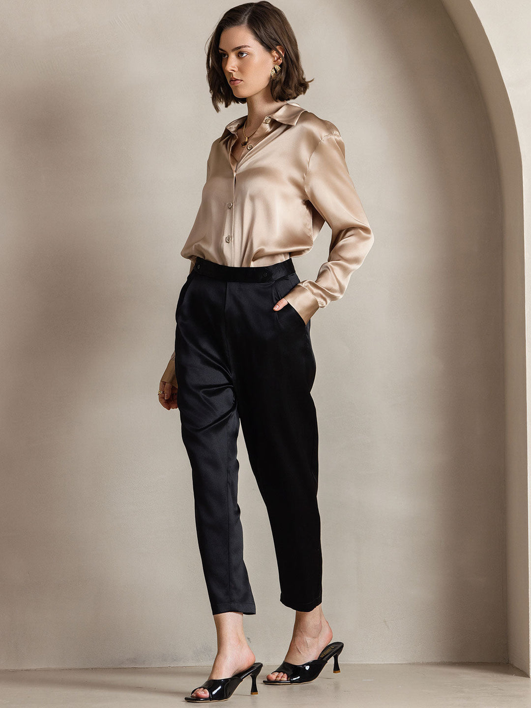 19Momme Silk Long Sleeve Lapel Collar Women's Shirt