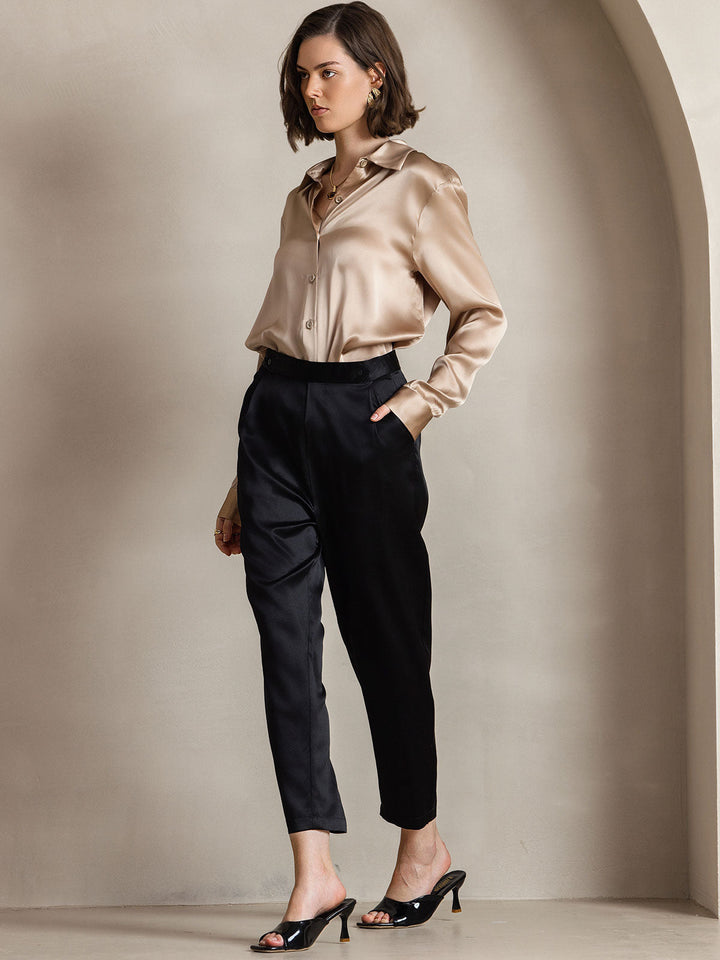 19Momme Silk Long Sleeve Lapel Collar Women's Shirt