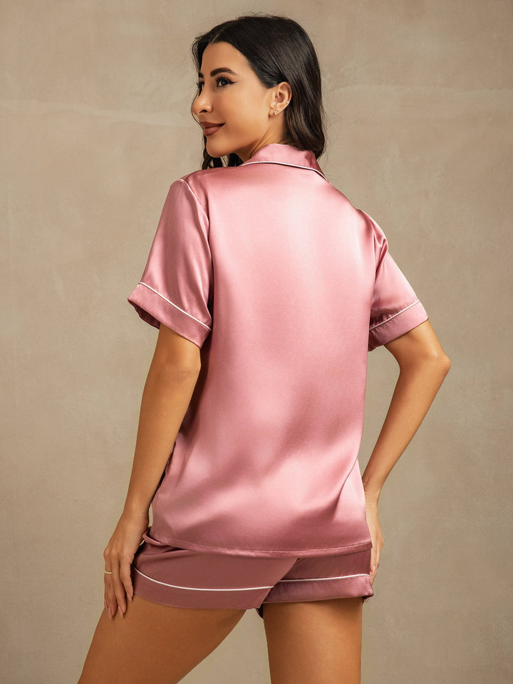 Women's Pure Silk Short Sleeve Above the Knee Pyjamas Set