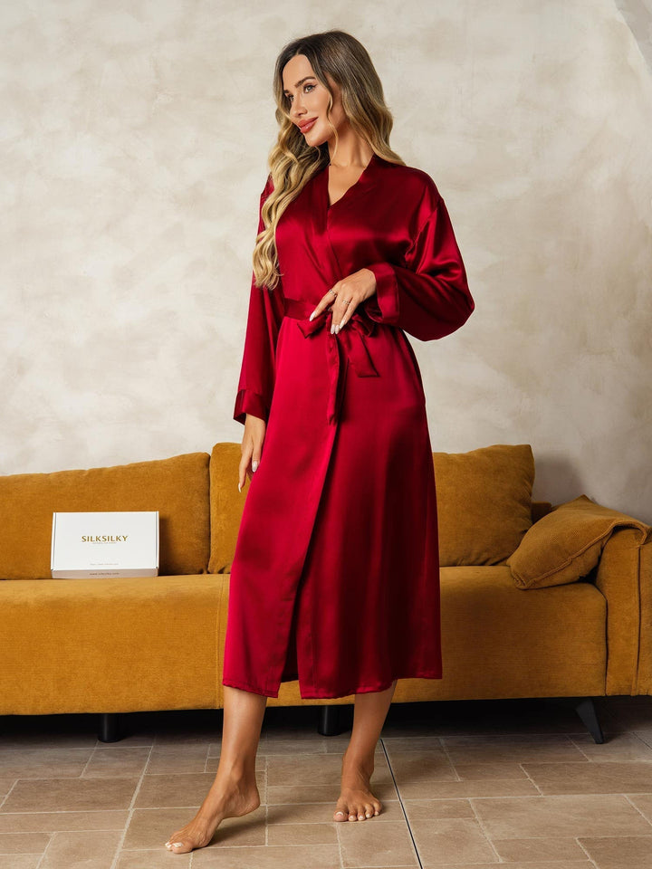 Pure Silk Long Sleeve Midi Women's Dressing Gown