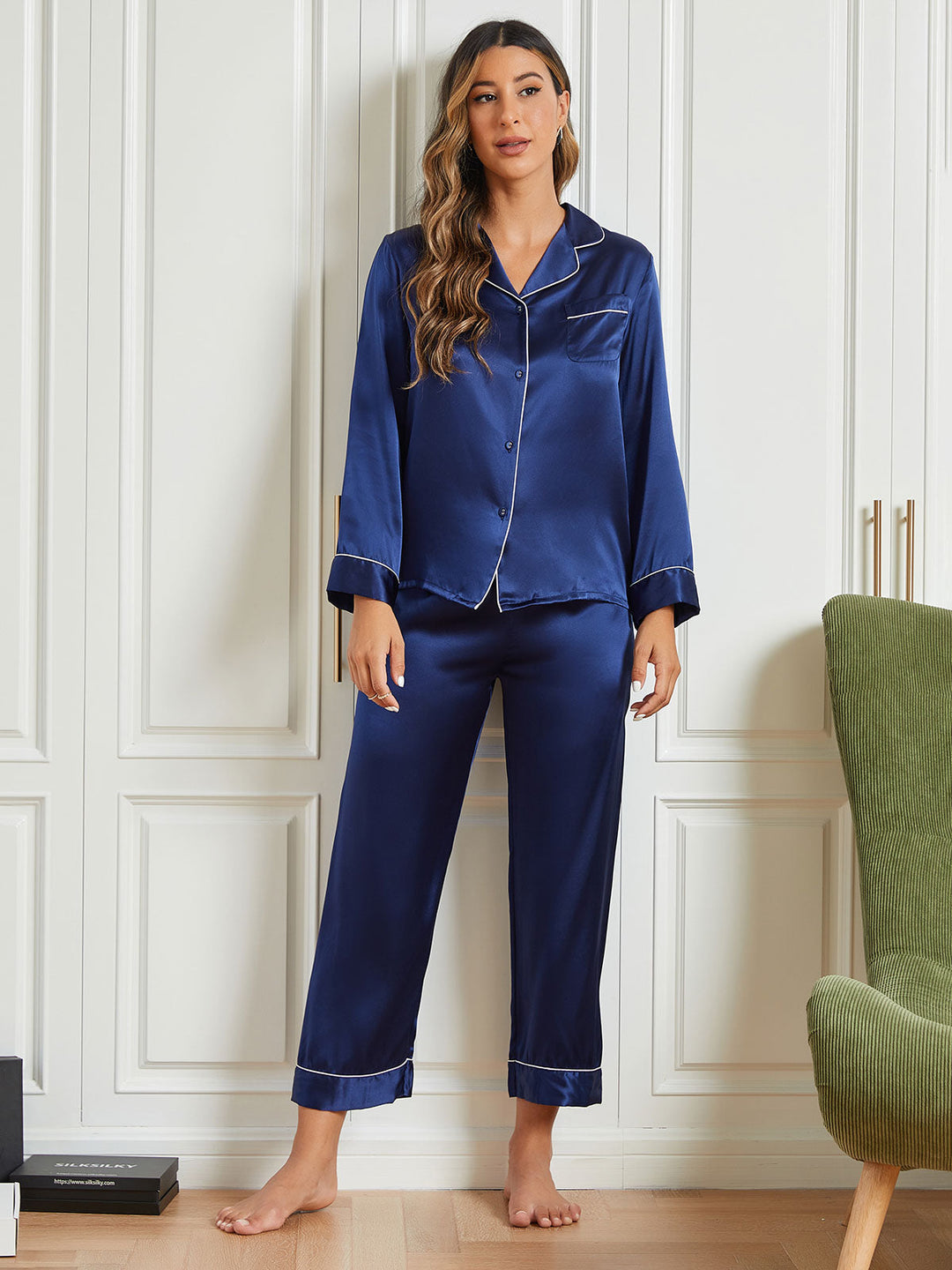 Pure Silk Long Sleeve Notch Collar Women's Pyjamas Set