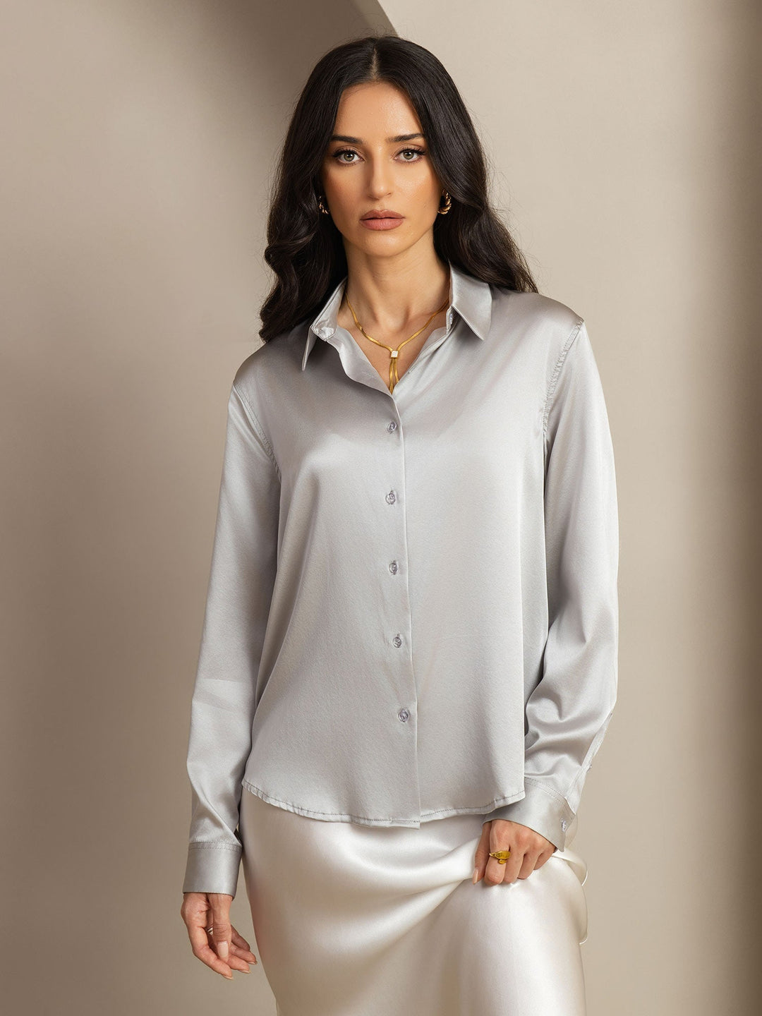 19Momme Silk Long Sleeve Lapel Collar Women's Shirt