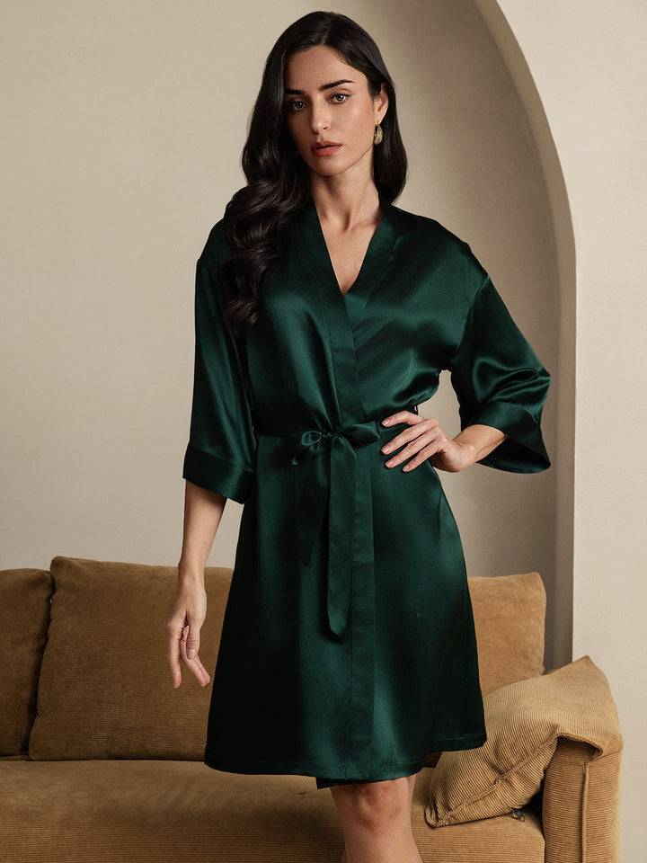 Pure Silk 3/4 Sleeve Women's Kimono Wrap Dressing Gown