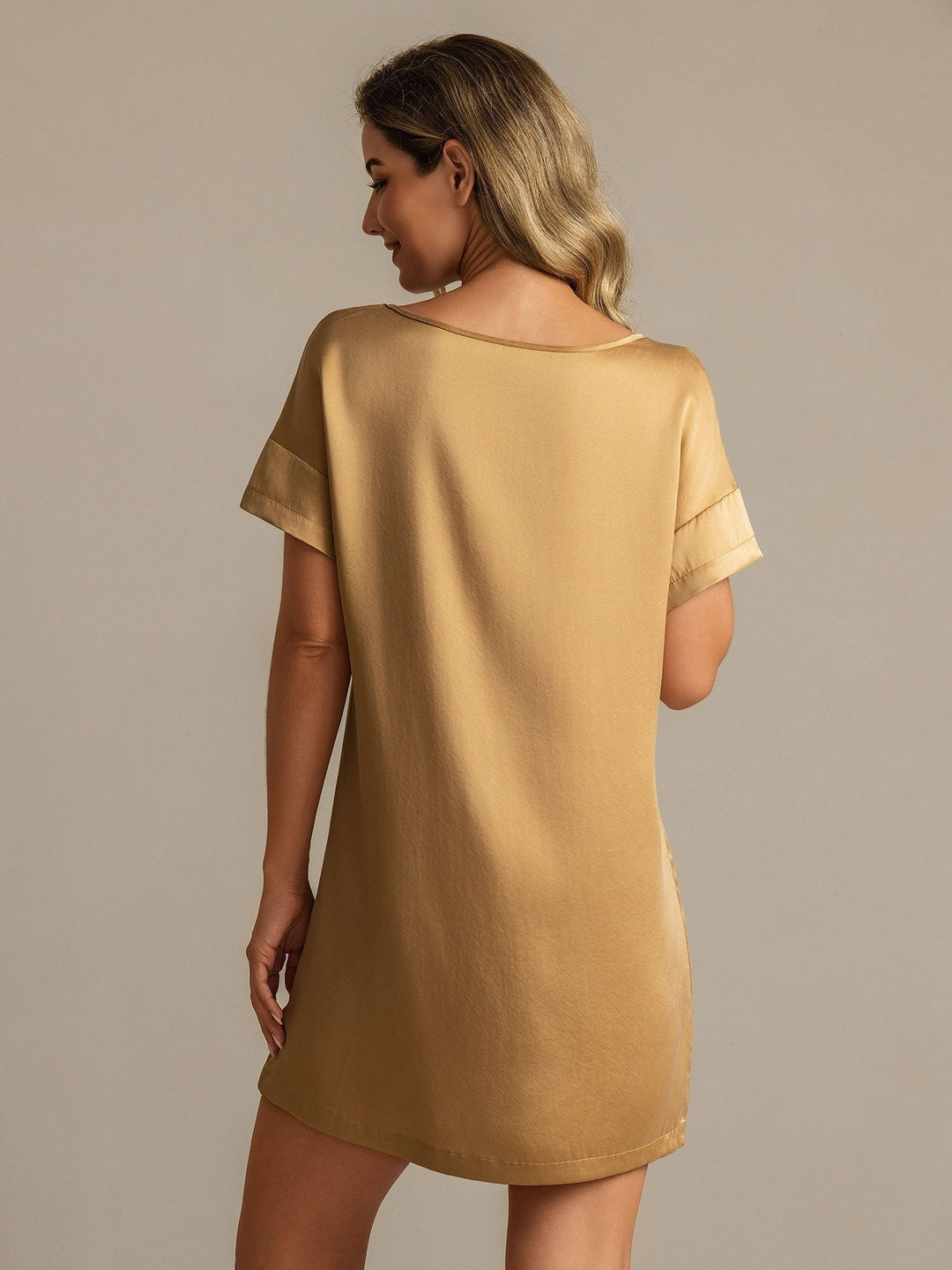 19Momme Washable Silk Short Sleeve Round Neck Short Nightdress