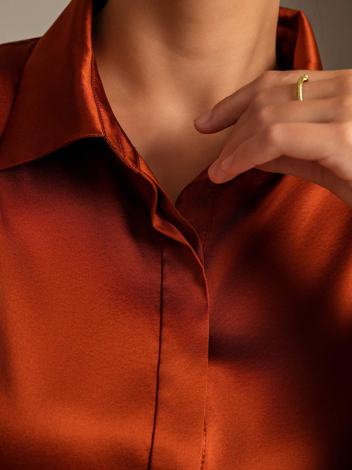 19Momme Silk Long Sleeve Lapel Collar Women's Shirt