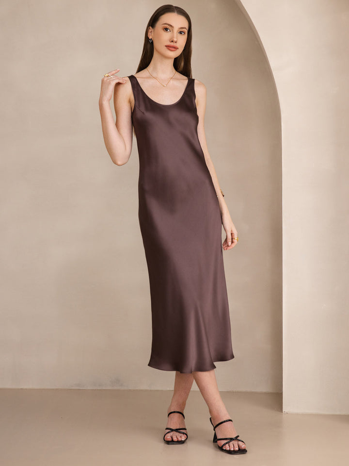 Pure Silk Sleeveless U Neck Midi Dress