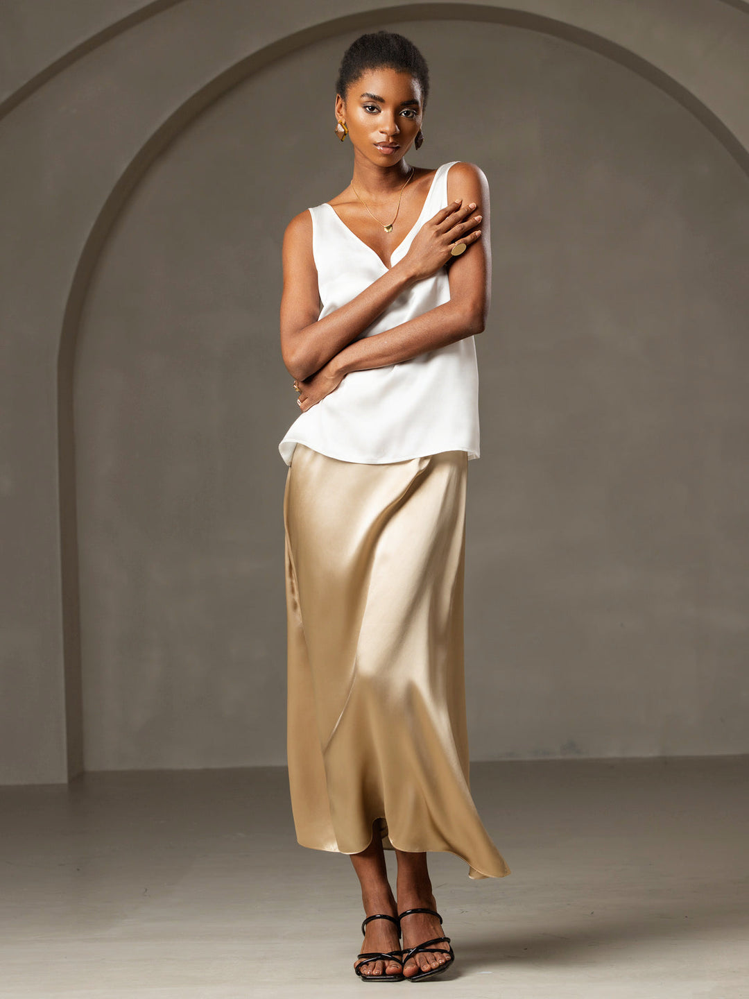 Clearance(Ships to UK Only) - Pure Silk Solid Color Wide Straps Camisole Top
