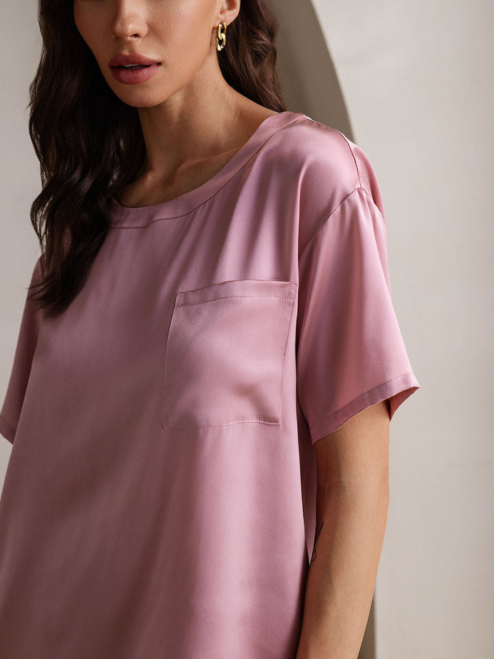 Pure Silk Short Sleeve Round Neck Women's Pyjamas Set