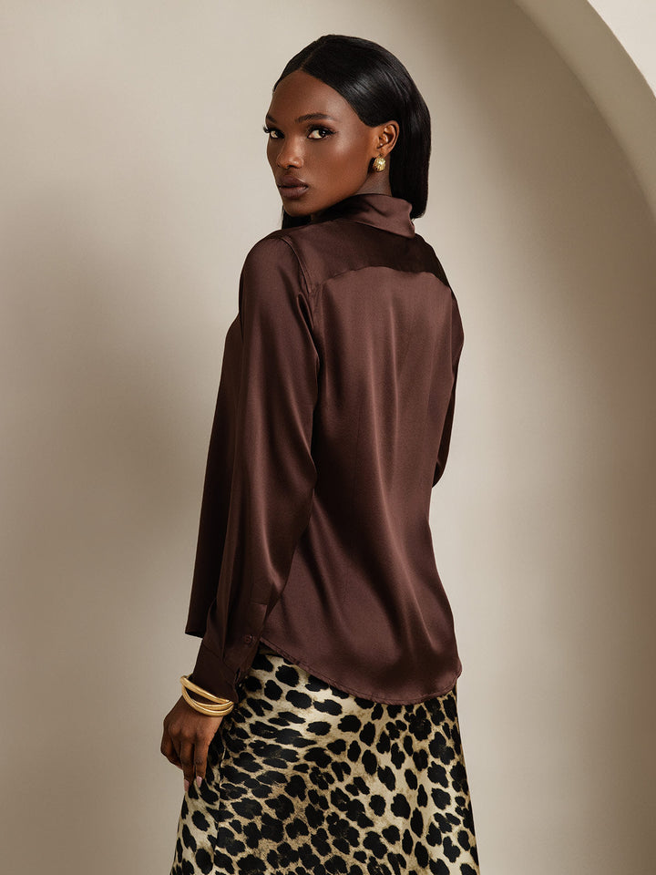 19Momme Silk Long Sleeve Lapel Collar Women's Shirt