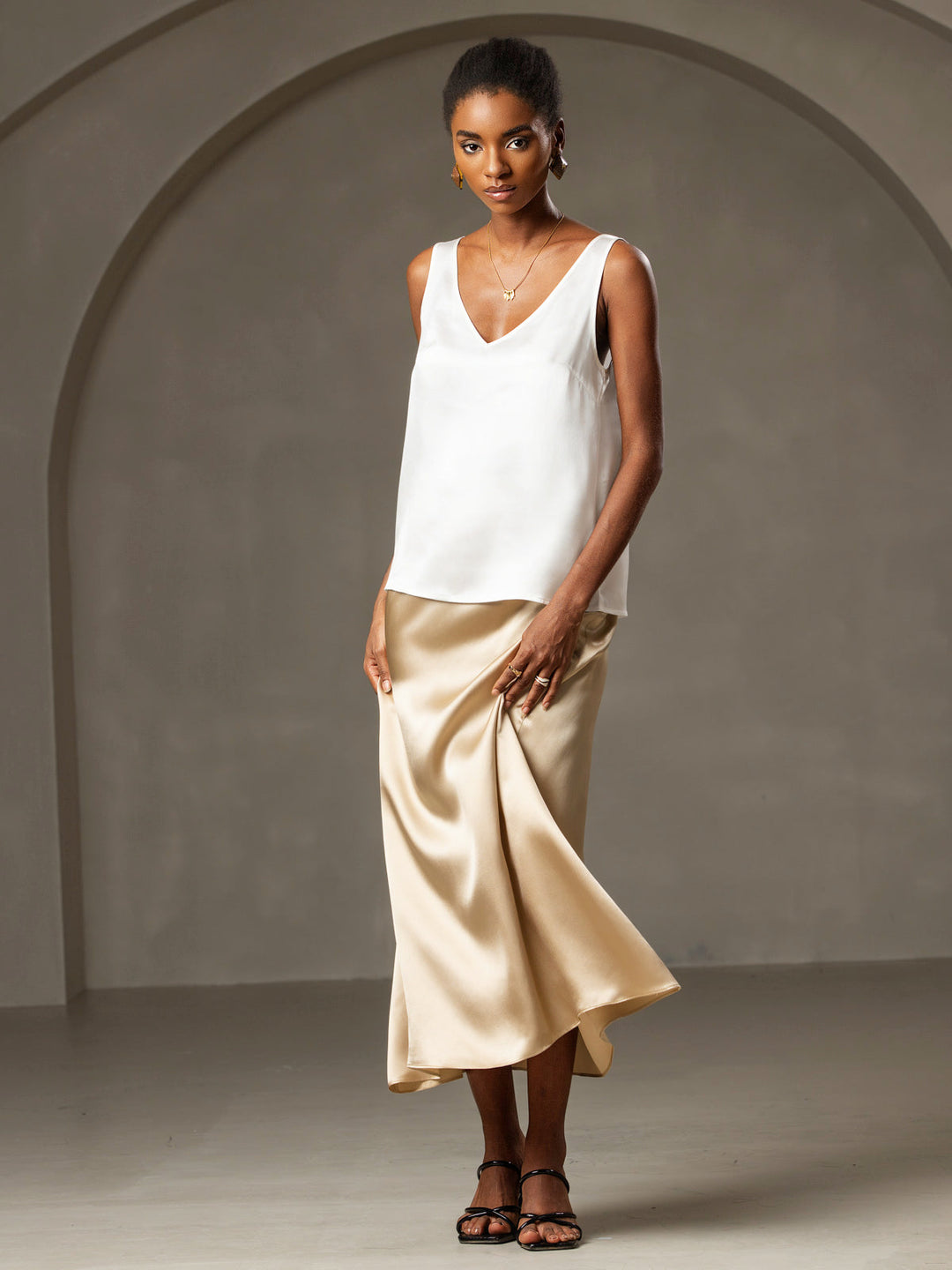 Clearance(Ships to UK Only) - Pure Silk Solid Color Wide Straps Camisole Top