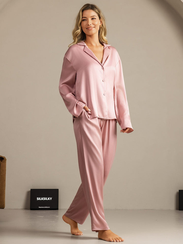 19Momme Washable Silk Long Sleeve Notch Collar Women's Pajamas Set