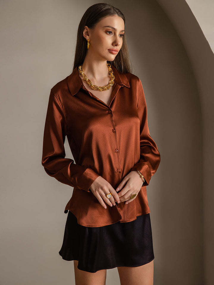 19Momme Silk Long Sleeve Lapel Collar Women's Shirt