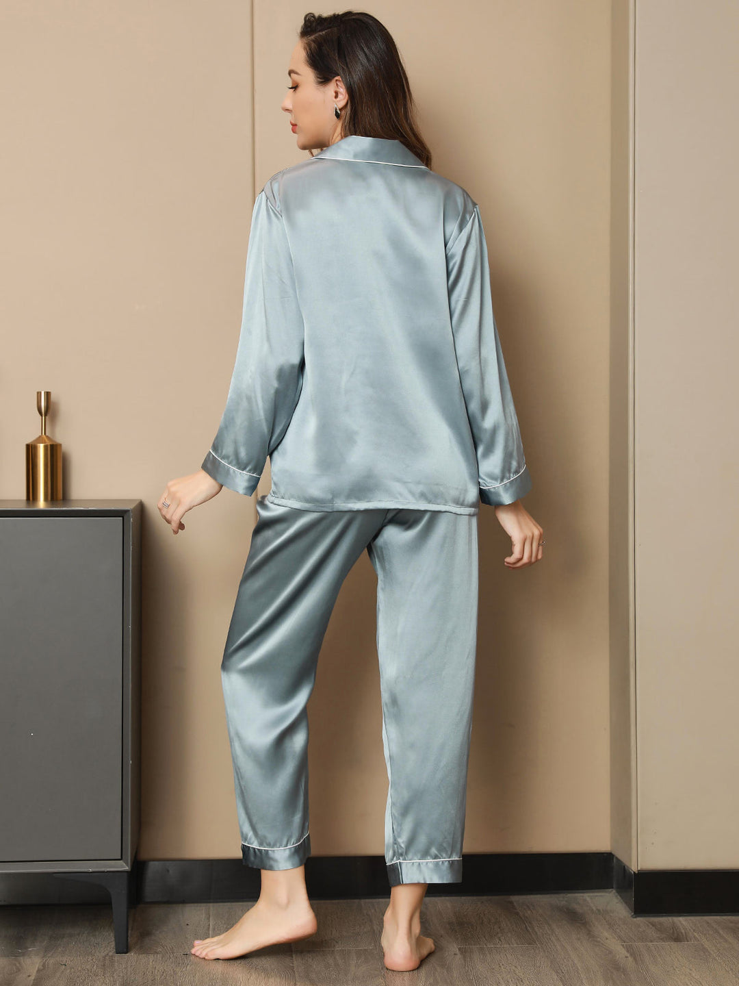 Women's Pure Silk Long Sleeve Notch Collar Pyjamas Set