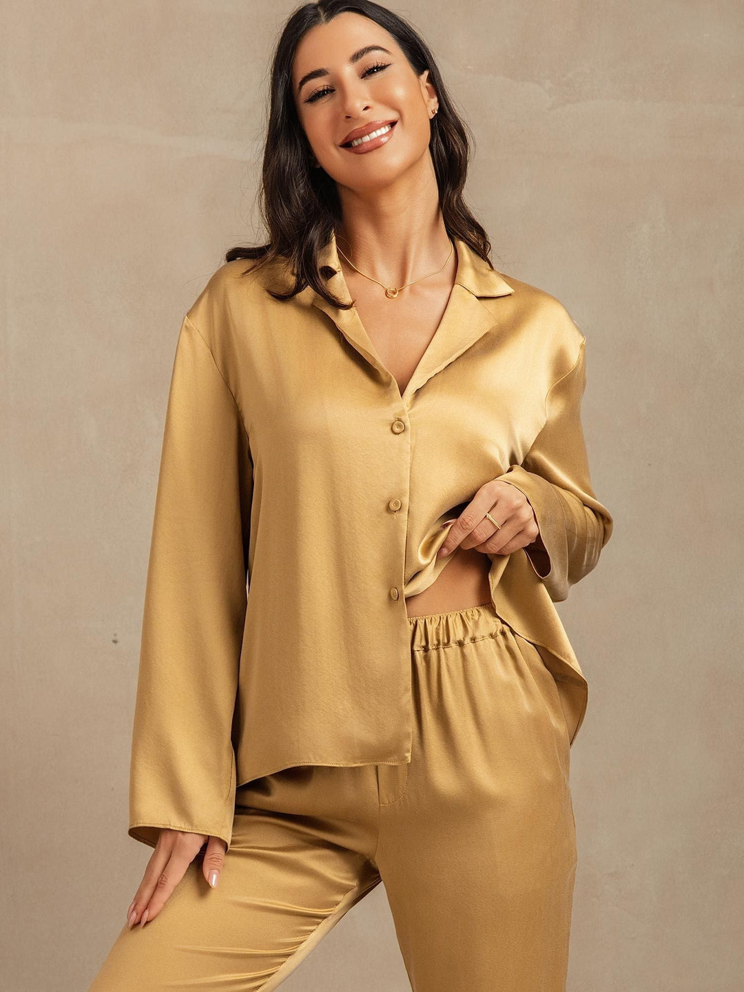 19Momme Washable Silk Long Sleeve Notch Collar Women's Pajamas Set
